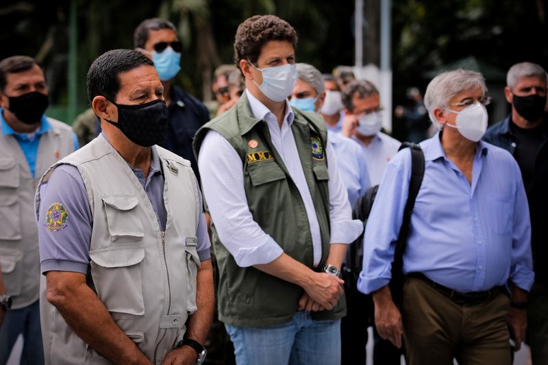 Brazil's Vice President Mourao, Environment Minister Salles and EU Ambassador to Brazil Ybanez visit the Jungle War Instruction Center in Manaus