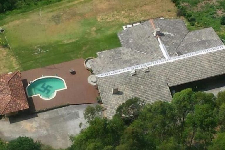 Brazil,Photograph from a police helicopter 'discovered'a swastika symbol on the bottom of a pool, illegal in Brazil.