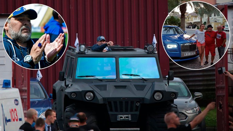 Maradona and the amphibious truck that was left in Belarus, the ring valued at US$300,000 (R$1.5 million), and one of his cars in Dubai.