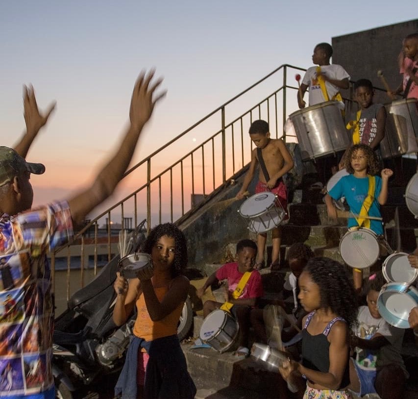 A youth music group in Cantagalo performed during the virtual event. Photo: City, Favela, and Heritage Forum/Facebook. 