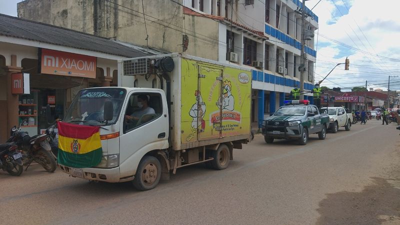 A handout image shows a truck carrying Sputnik V vaccines in Trinidad
