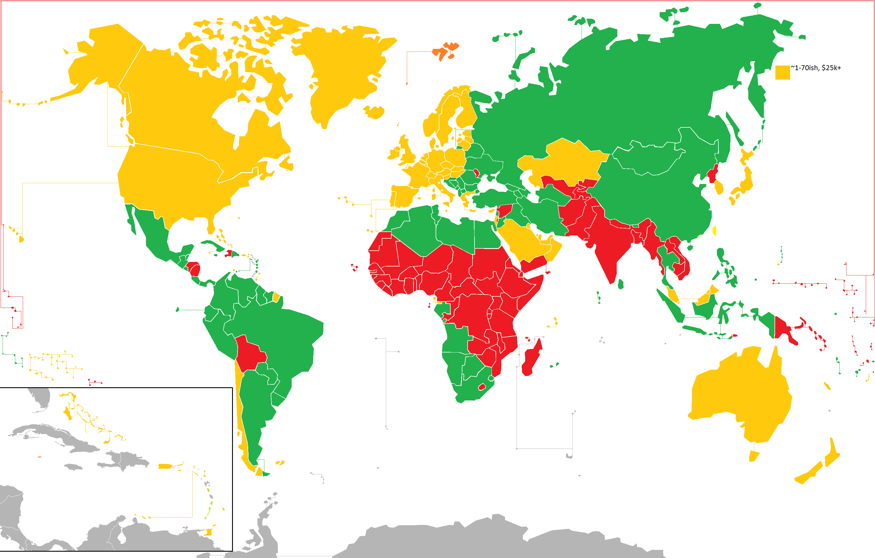 First world yellow, Second world green, Third world red. (Photo internet reproduction)