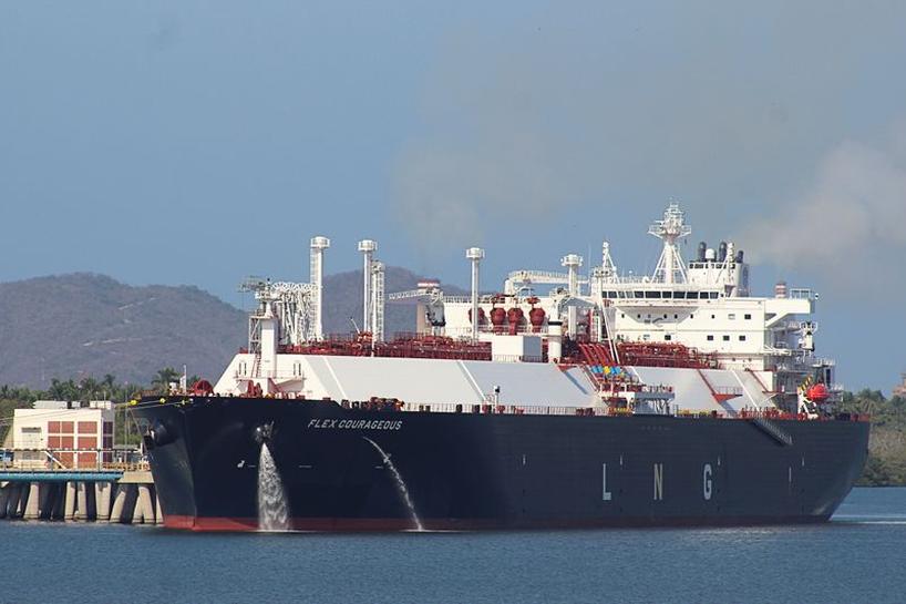 The Flex Courageous, a liquefied natural gas (LNG) tanker is docked at the Manzanillo Port, in Manzanillo, Mexico February 19, 2021. REUTERS/Jesus Lozoya