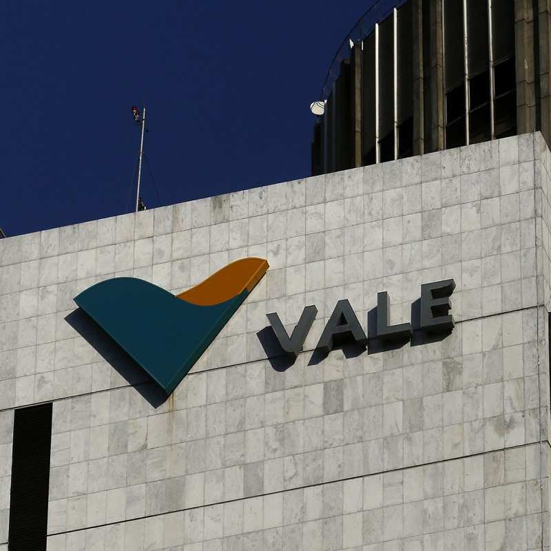 A view shows the company logo of Brazilian mining company Vale SA at its headquarters in downtown Rio de Janeiro