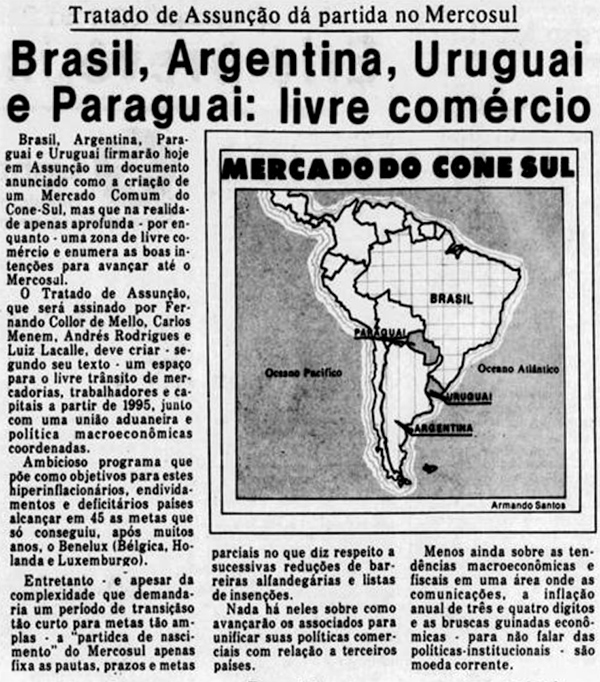 Tribuna da Imprensa reports the creation of Mercosul in 1991 (image: National Library)