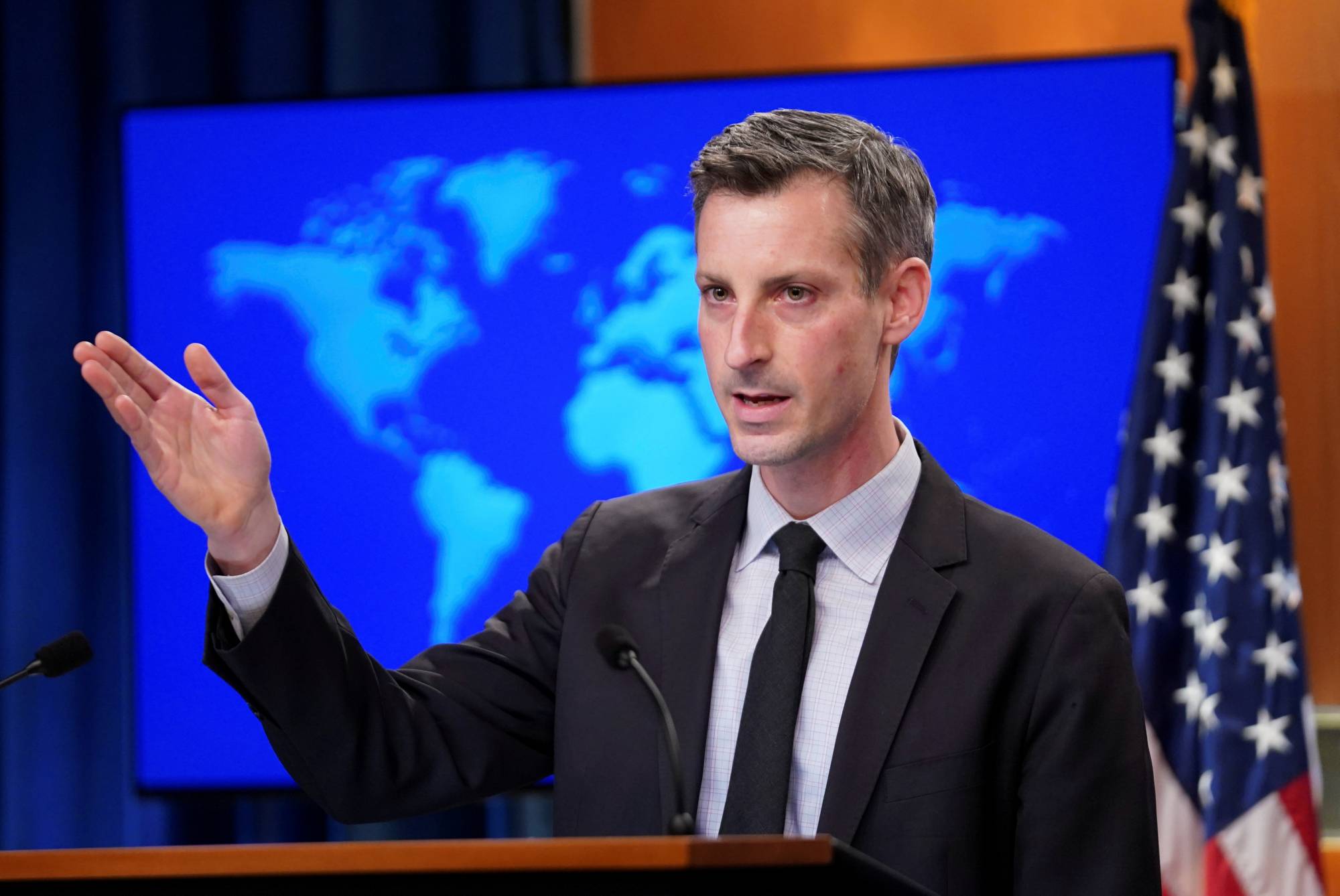 FILE PHOTO: U.S. State Department Spokesman Ned Price holds news briefing at State Department in Washington