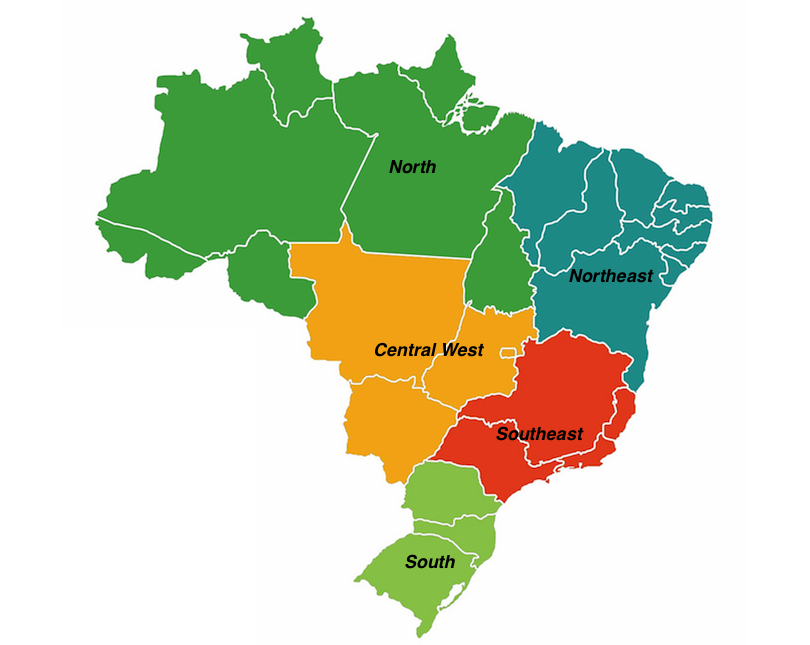 The five major Brazilian regions.