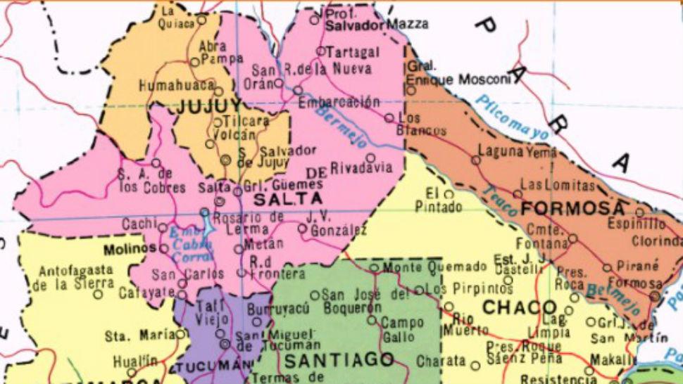 Jujuy, Salta, and on the bottom left, Catamarca, bordering Paraguay in the North and Chile in the West. (Photo internet reproduction)