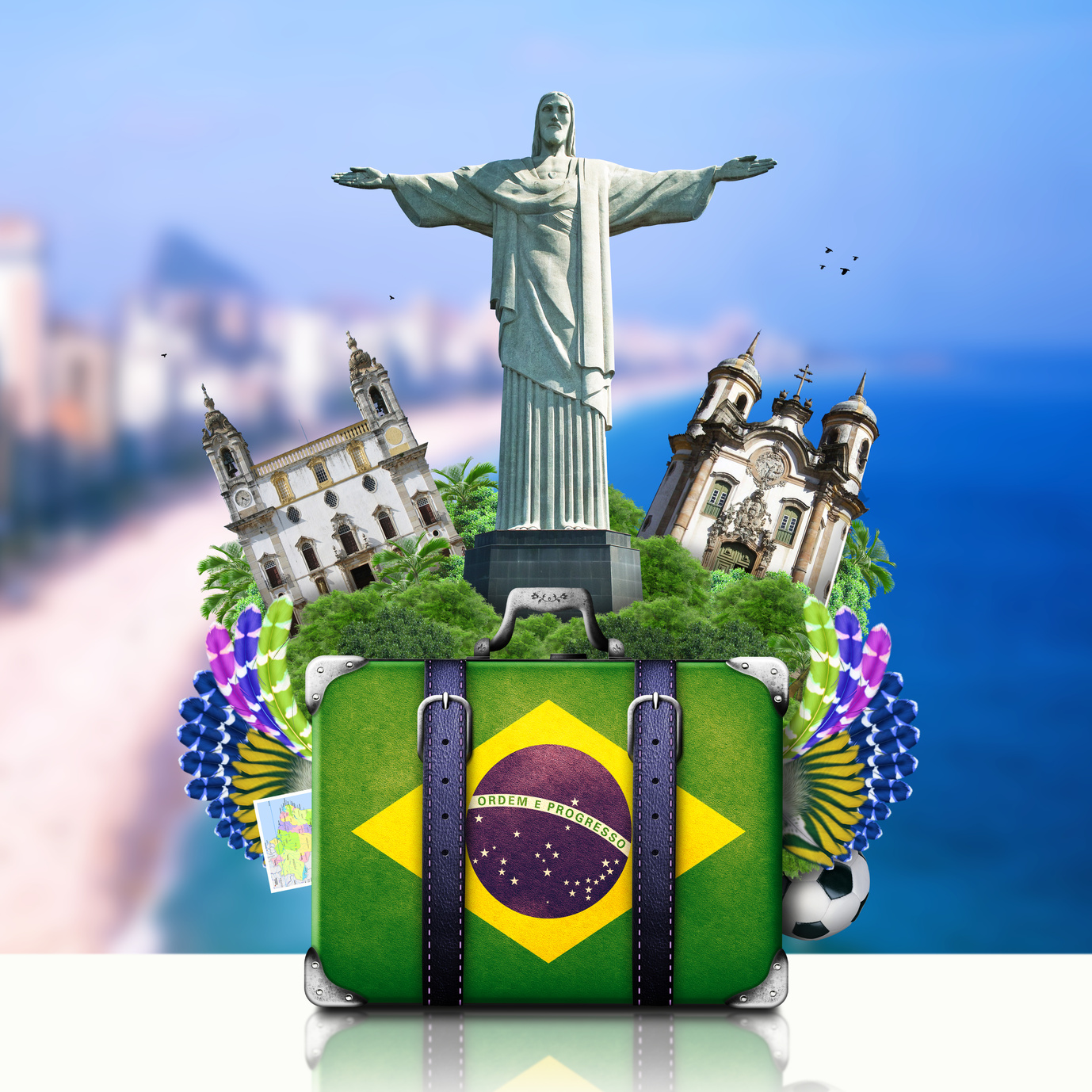 Brazil, Brazil landmarks, travel and retro suitcase