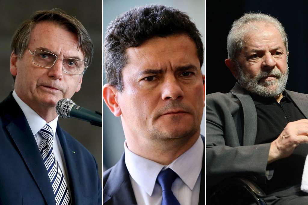 Current Brazilian President Jair Bolsonaro (left), former Justice Minister Sérgio Moro (center), and former Brazilian President Luiz Inácio Lula da Silva (right).