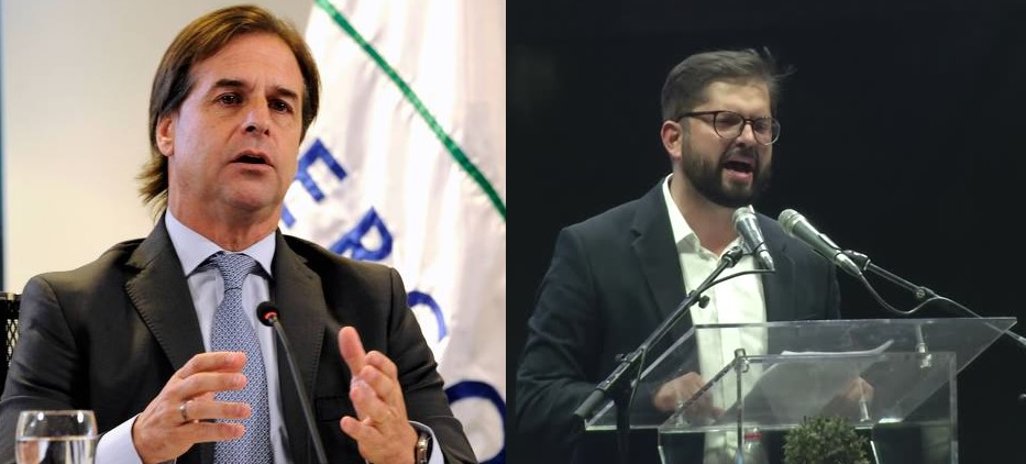 Uruguayan President Luis Lacalle Pou (left) and Chilean president-elect Gabriel Boric (right).