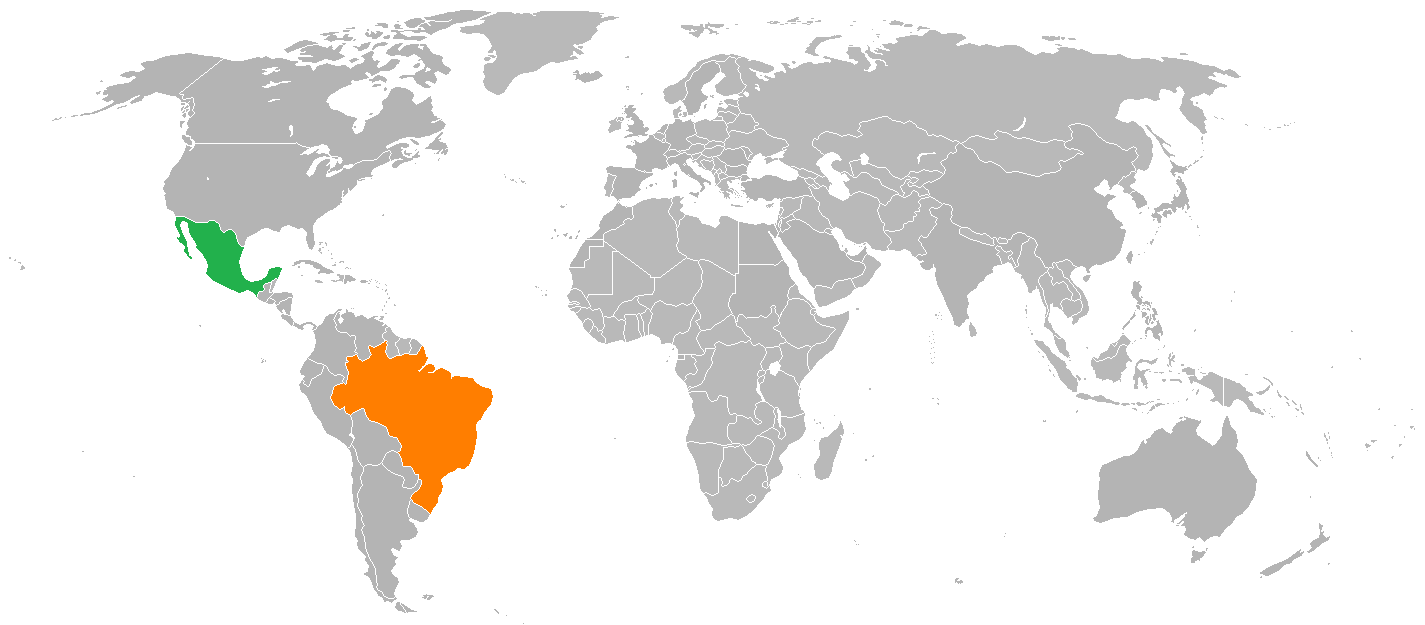 Mexico in green and Brazil in orange - the two Latin American giants now find themselves in similar situations, despite following opposed policies to deal with the pandemic.