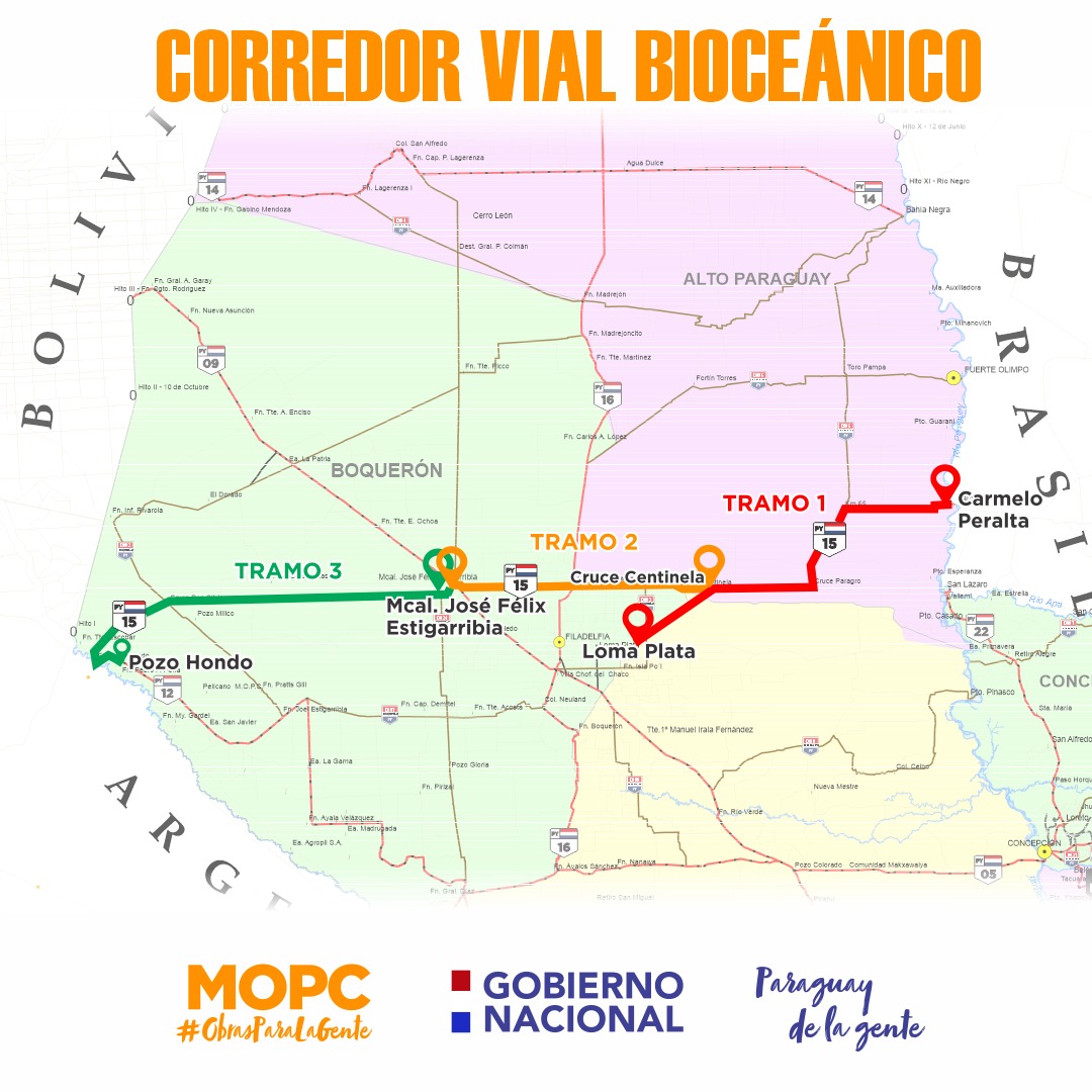 Paraguay will inaugurate on Friday, February 25, the first section of the 275 kilometers of the Bioceanic Road Corridor that connects the towns of Loma Plata, in the department of Boquerón, and Carmelo Peralta, in Alto Paraguay.