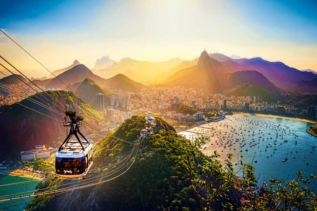 Aerial view of Rio de Janeiro with Urca and Sugar Loaf Cable Car and Corcovado mountain  - Rio de Janeiro, Brazil