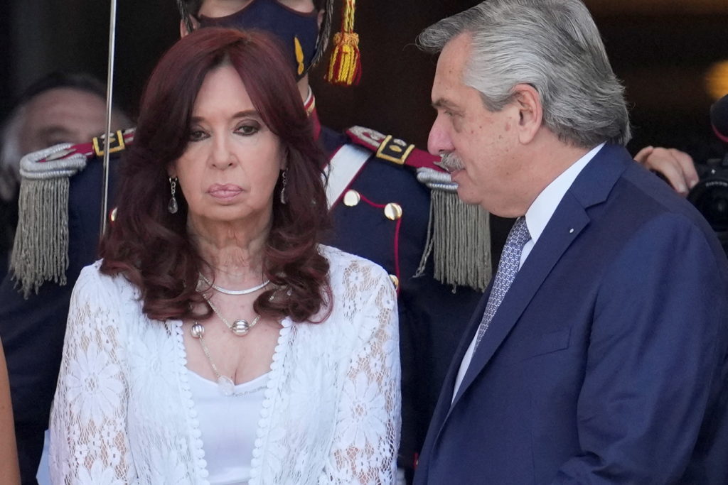 Argentina's Vice President Cristina Fernandez (left) and Argentina's President Alberto Fernandez (right).