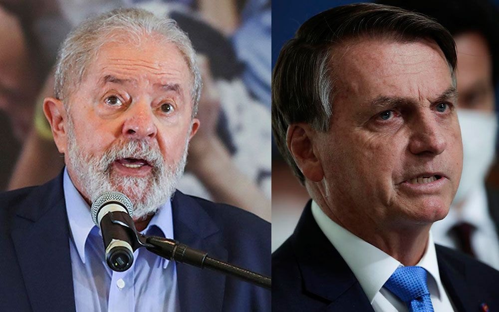 Former Brazilian president, convicted for curruption and current presidential candidate Luiz Inácio Lula da Silva (left) and current Brazilian President Jair Bolsonaro (right).