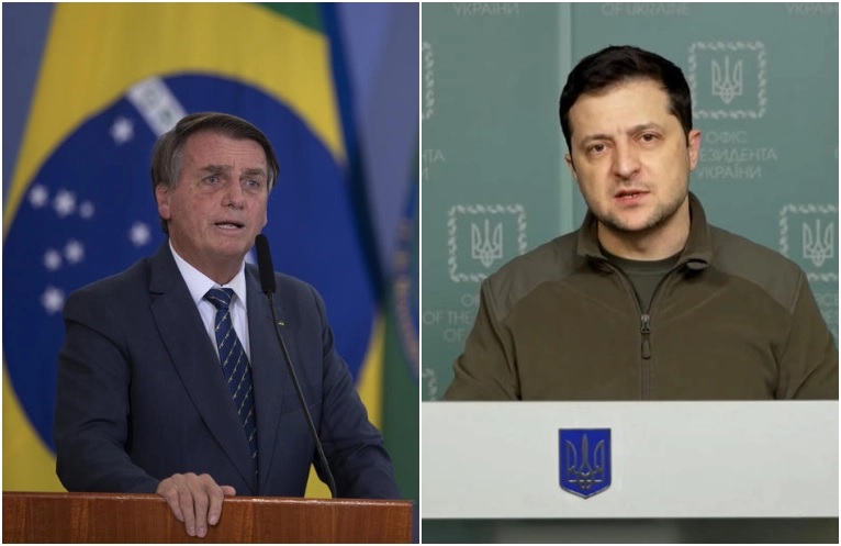 Brazilian President Jair Bolsonaro (left) and Ukrainian President Volodymyr Zelensky (right).