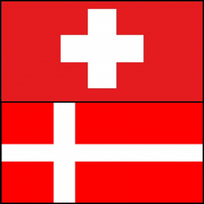 The Swiss flag on the top and the Danish flag on the bottom.