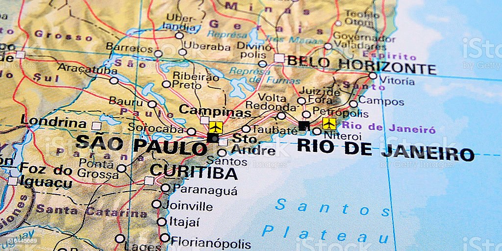 The cities of Rio De Janeiro & Sao Paulo on a map.