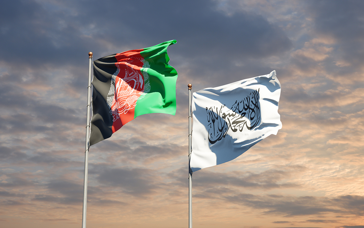 Beautiful national state flags of Afghanistan and Taliban togeth