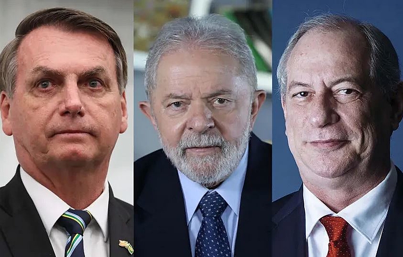 Jair Bolsonaro (left), Lula da Silva (center), and Ciro Gomes (right).