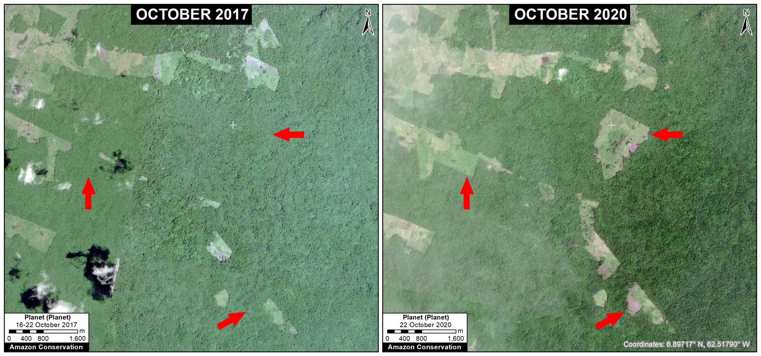 Deforestation hotspots in the Venezuelan Amazon.