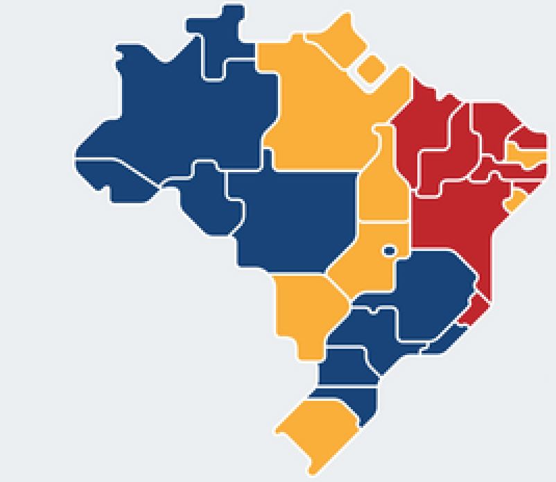 Governors in states in blue support Jair Bolsonaro, in states in red support Lula da Silva, and in yellow have not yet positioned themselves.