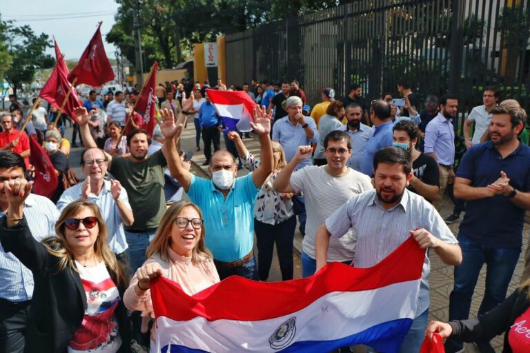 Indigenous people of Paraguay march on the 530th anniversary of the arrival of Spaniards in America