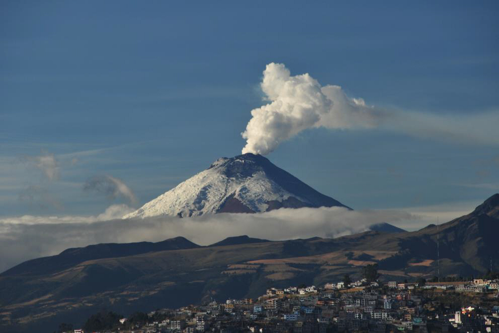 Cotopaxi volcano is located about 60 kilometers southeast of Quito.