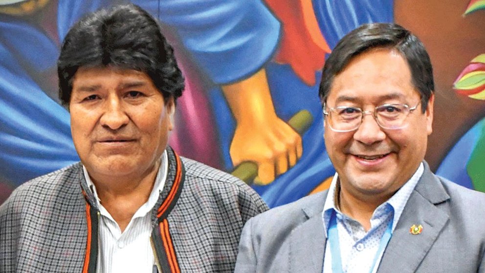 Former Bolivian President Evo Morales (left) and Bolivian President Luis Arce (right).