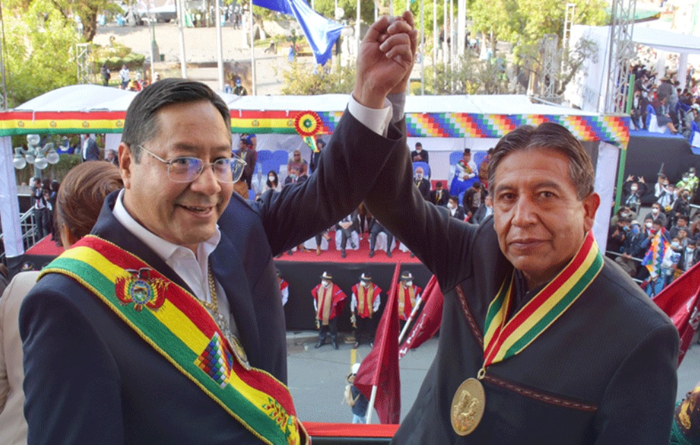Bolivian President Luis Arce Catacora (left) and Bolivian Vice President David Choquehuanca.