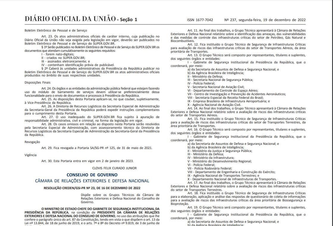 This resoultion, published in the Diario, is said to be the basis for placing the country under the tutelage of the Armed Forces. 