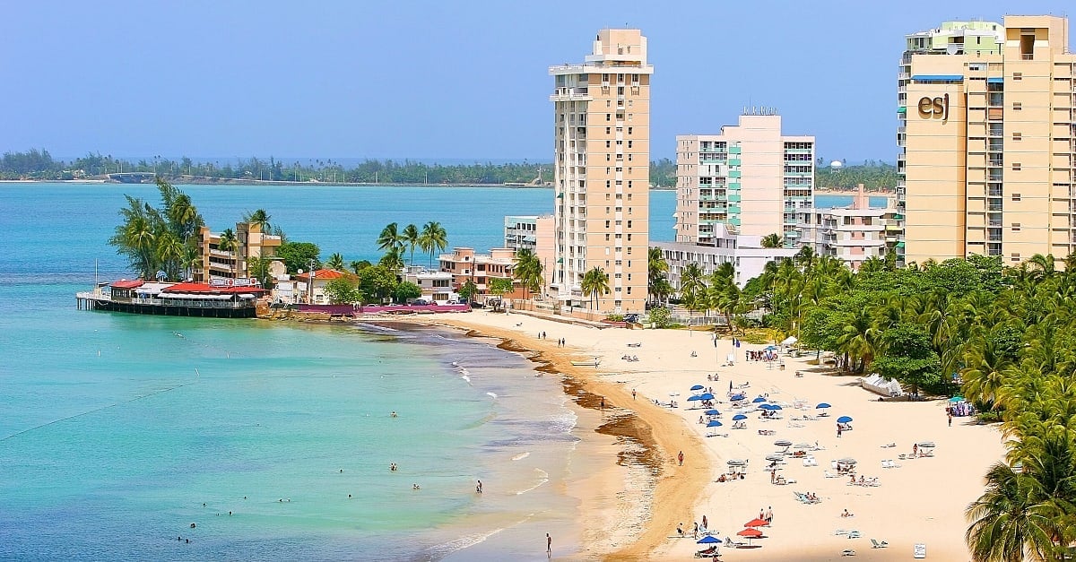 Isla Verde beach and hotel towers in San Juan, Puerto Rico