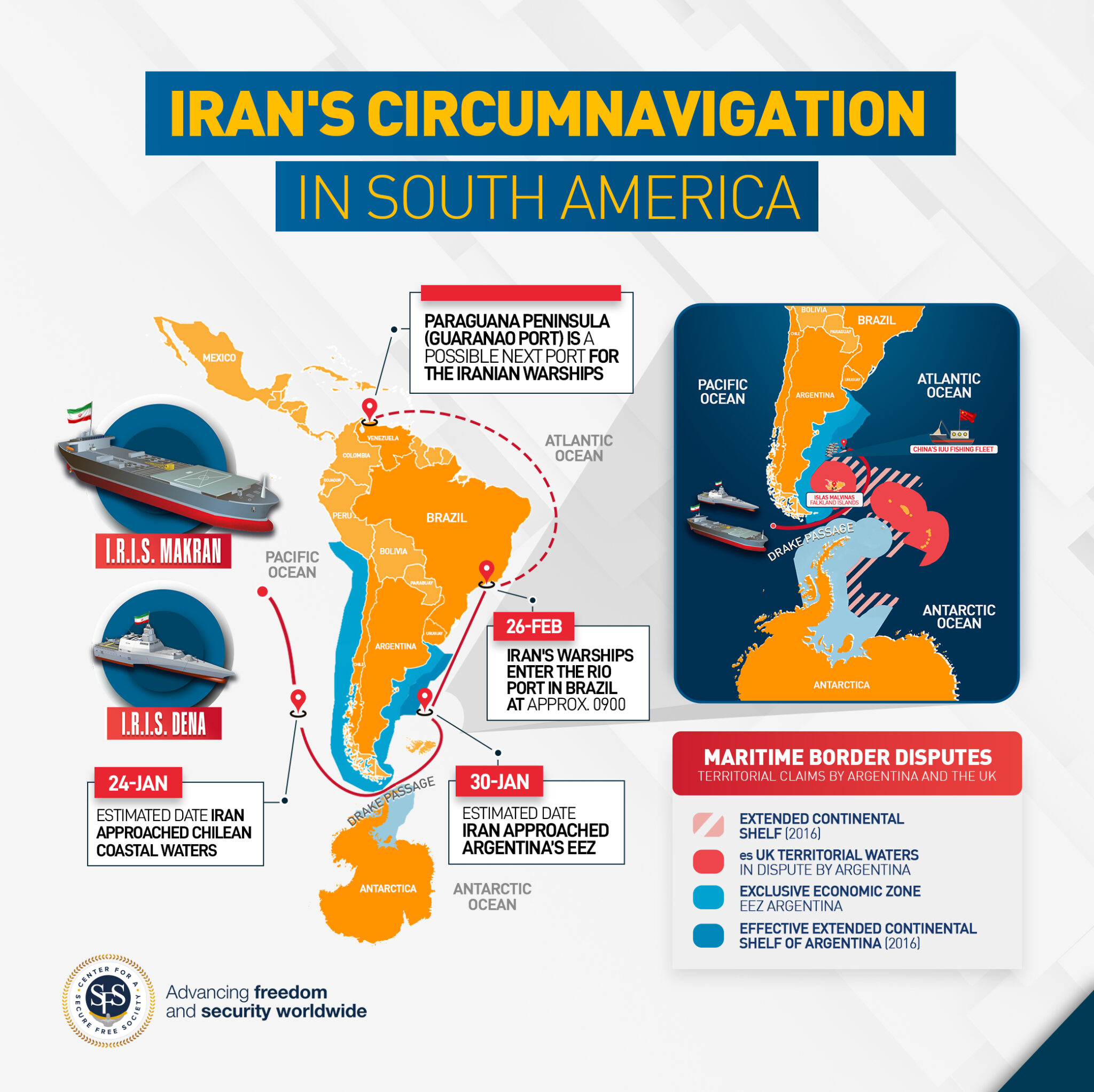 Iran ran into more obstacles as it entered the South Atlantic. The flotilla remained on “stand-by” as it approached Argentina’s Exclusive Economic Zone (EEZ), a convenient hiding place for the Iranian warships who apparently had to delay its arrival to Brazil. (Photo SFS)