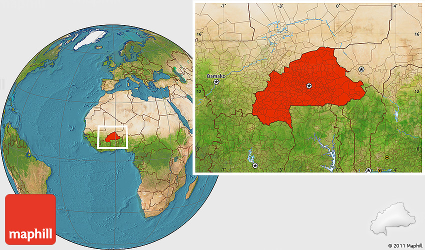 Satellite location map of Burkina Faso.
