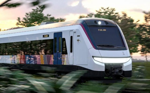 The first car of the Mayan Train arrives in the Mexican resort of Cancún