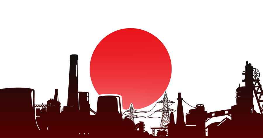 Heavy Industry Of Japan - Vector Illustration Colored Red With E