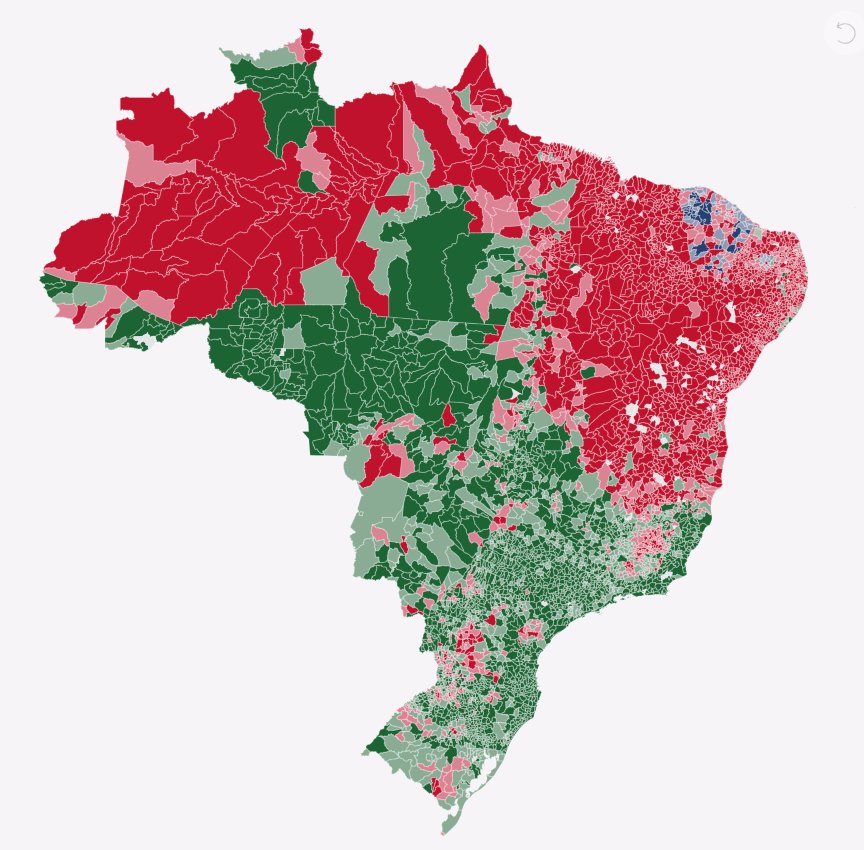 Brazilian Party Leader Seeks 1,000 Mayoral Wins, Bolsonaro as Key Backer - Green votes for Bolsonaro, Red for Lula. (Photo Internet reproduction)