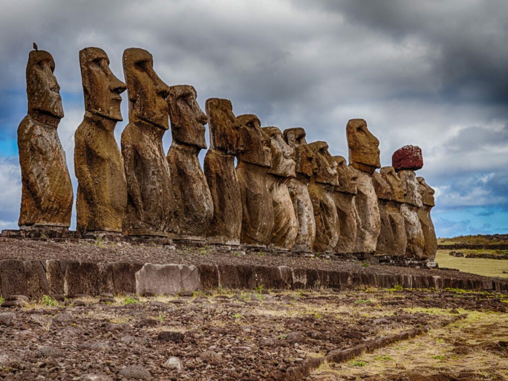 Moai statues at Rano Raraku on Rapa Nui (Easter Island), Chile
