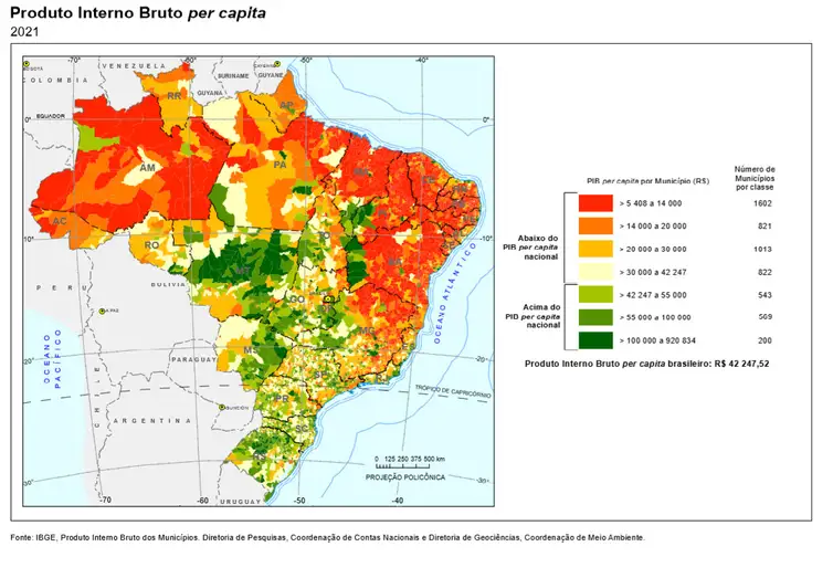 Spreading Prosperity: Brazil Sees Economic Shift from Big Cities - Green wealthy, red not wealthy. (Photo Internet reproduction)