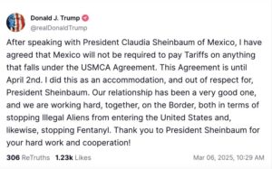 Trump, Sheinbaum Postpone USMCA Tariffs as Border Security Efforts Intensify