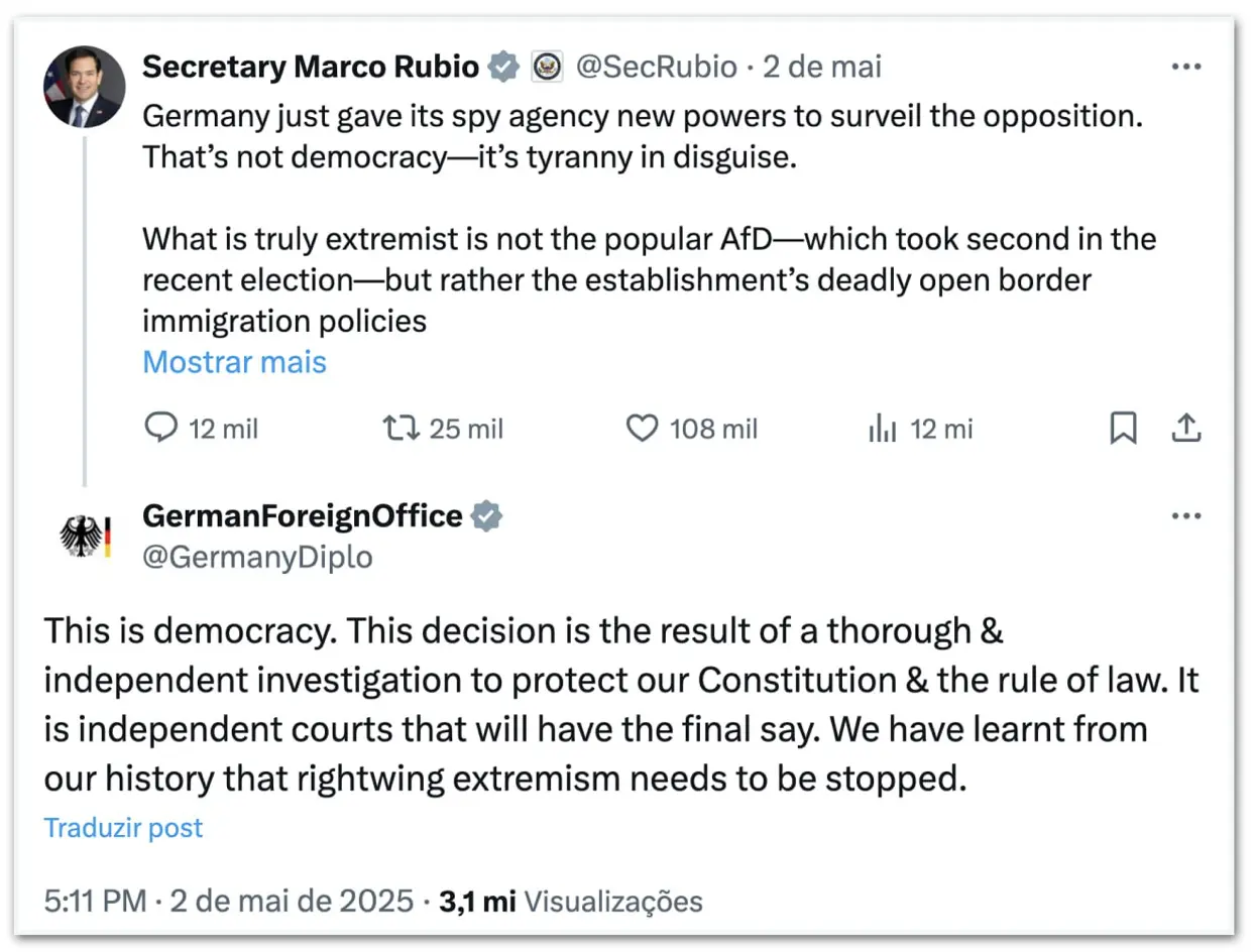 U.S. Officials Condemn Germany's "Tyranny in Disguise" After AfD Classification as Extremist.