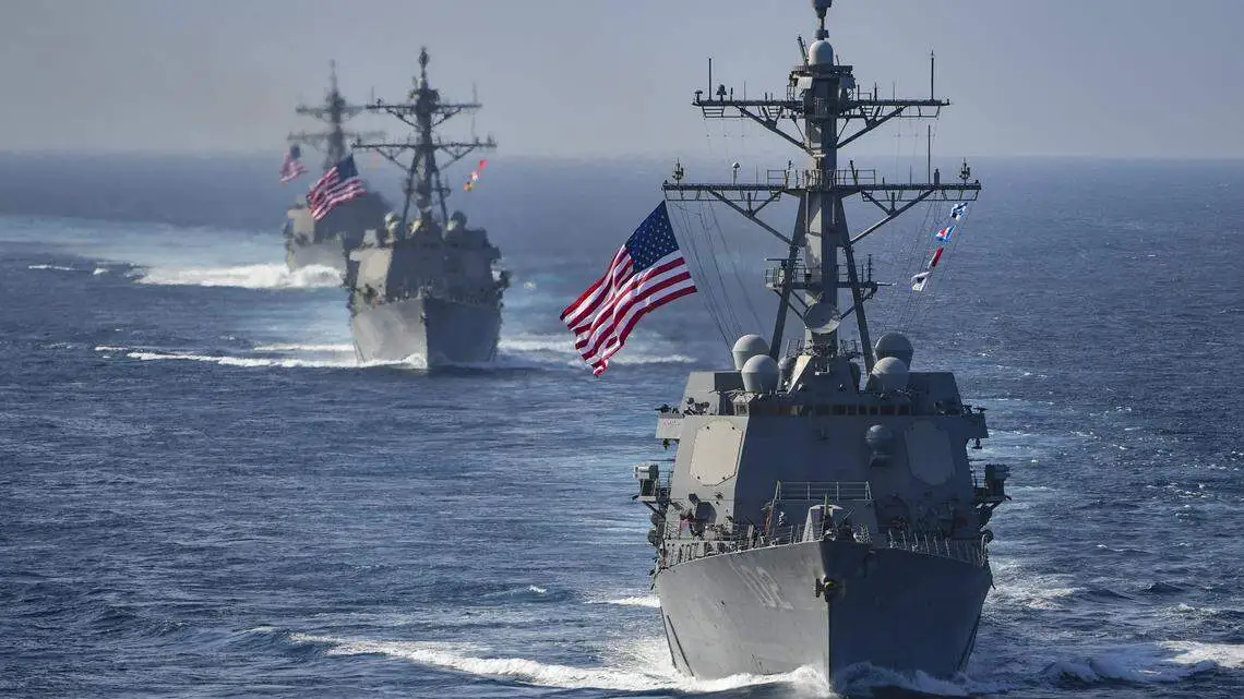 A US Navy warship under way, illustrating the Southern Command deployment toward Venezuela's coast in June 2026.