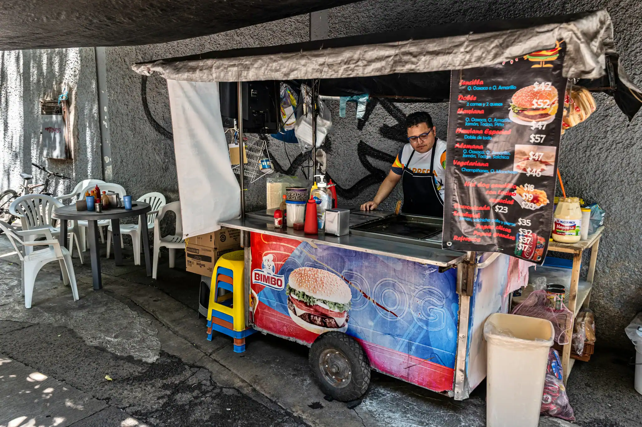 A street food vendor working an informal stall in Mexico, illustrating the country's vast informal workforce