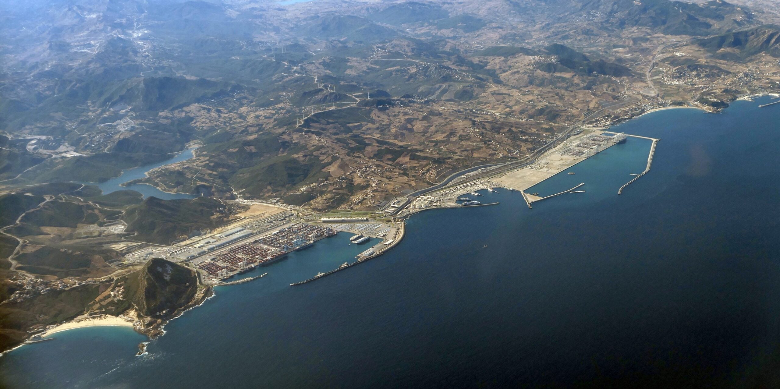 Morocco car industry export gateway in an aerial view of Tanger Med port