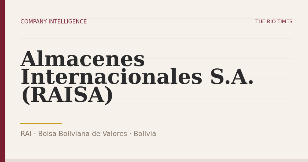 Almacenes Internacionales S.A. (RAISA) (RAI), listed on Bolsa Boliviana de Valores, Bolivia