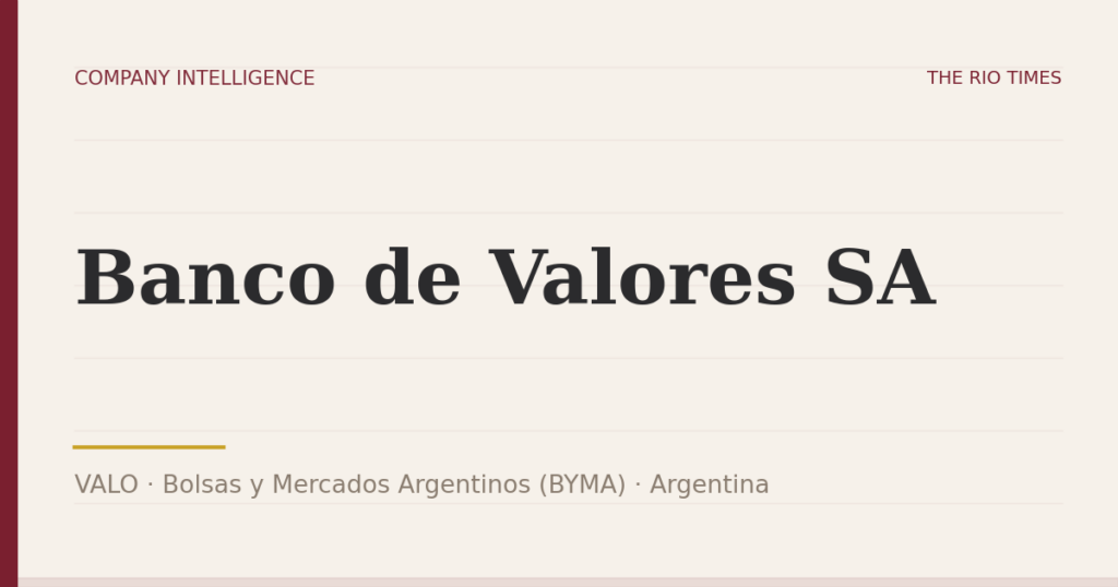 Banco de Valores SA (VALO), listed on Bolsas y Mercados Argentinos (BYMA), Argentina