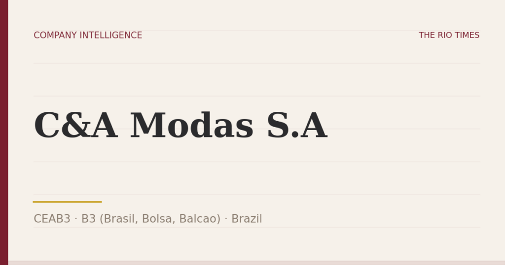 C&A Modas S.A (CEAB3), listed on B3 (Brasil, Bolsa, Balcao), Brazil