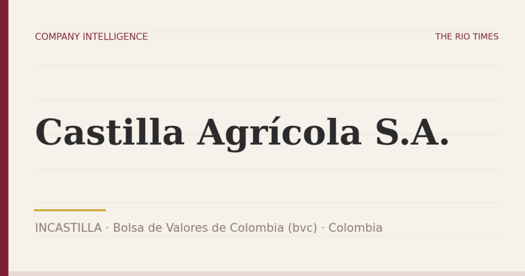 Castilla Agrícola S.A. (INCASTILLA), listed on Bolsa de Valores de Colombia (bvc), Colombia
