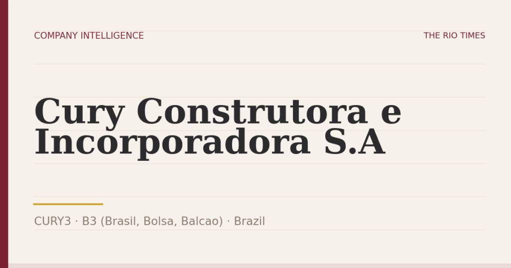 Cury Construtora e Incorporadora S.A (CURY3), listed on B3 (Brasil, Bolsa, Balcao), Brazil
